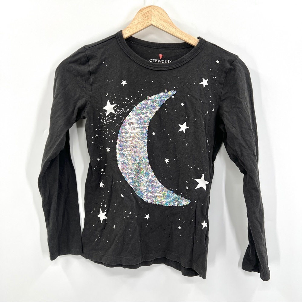 CREWCUTS Girl's Black & Silver Long Sleeve Moon Graphic T-Shirt Size 12